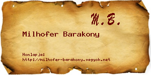 Milhofer Barakony névjegykártya